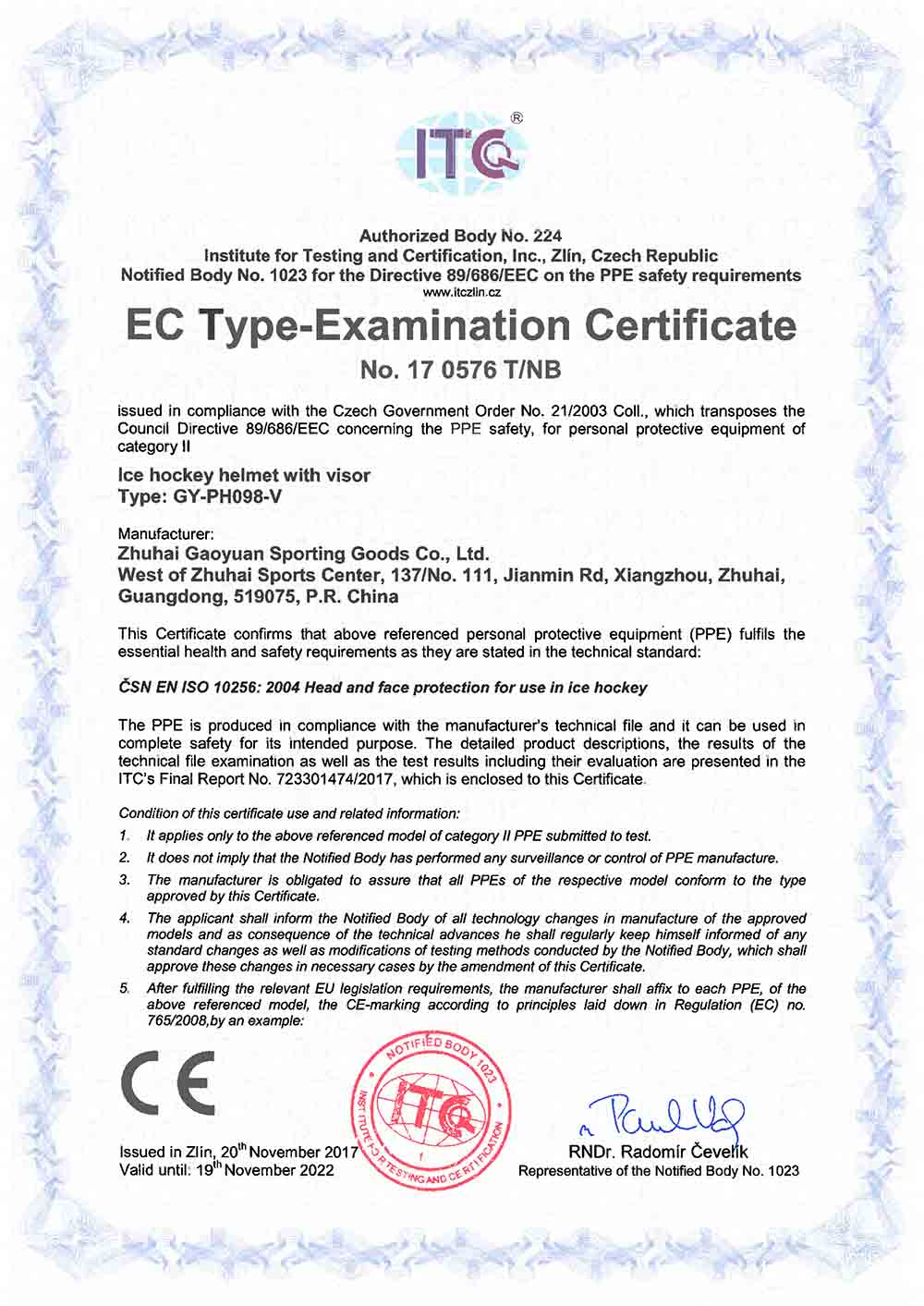 Certificat CE GY-PH098-V
