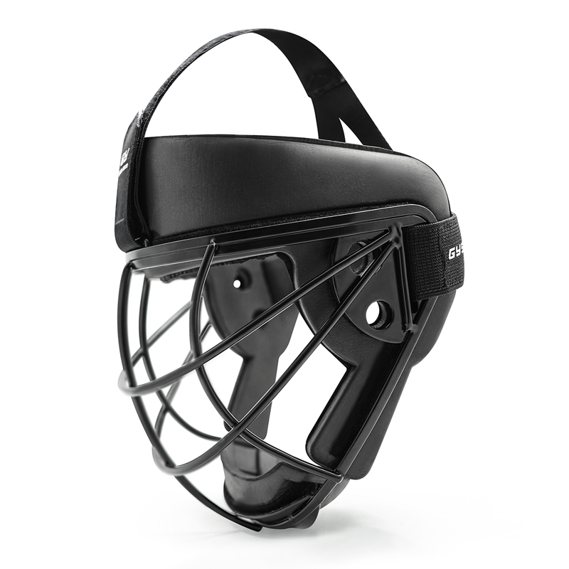 Masque de joueur de défense du coin de la défense du coin de hockey en métal noir et de chat.